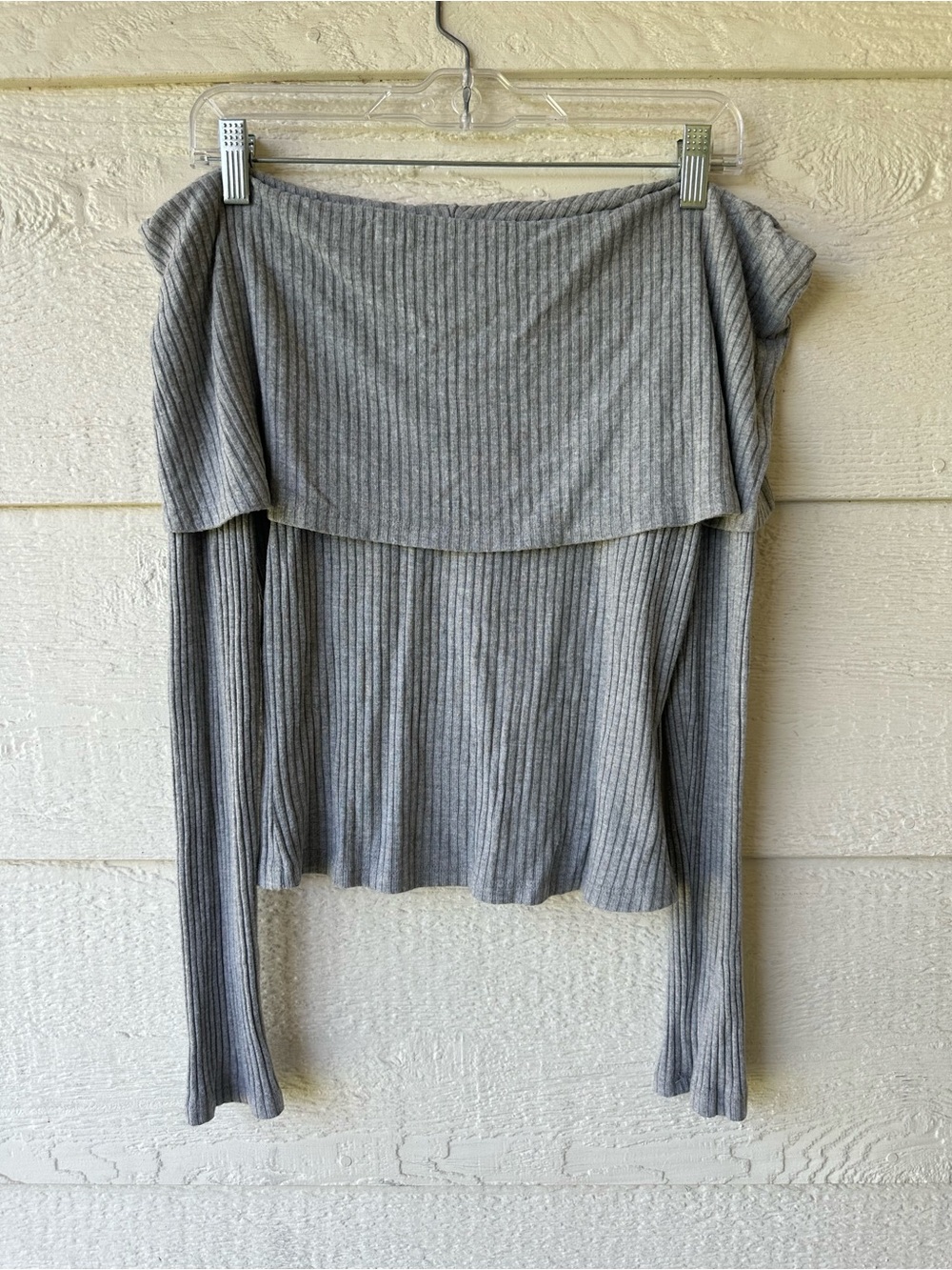 Gray off shoulder ribbed top